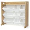 Natural Wood/White Toy Organizer with Shelf and 9 Storage Bins