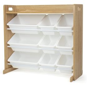 Natural Wood/White Toy Organizer with Shelf and 9 Storage Bins