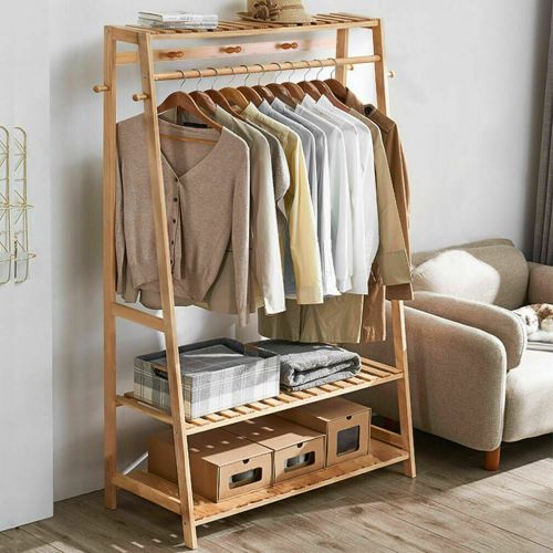 Bamboo Garment Coat Clothes Hanging Heavy Duty Rack with top shelf and 2-tier Shoe Clothing Storage Organizer Shelves Bamboo Garment Coat Clothes Hanging Heavy Duty Rack with top shelf and 2-tier Shoe Clothing Storage Organizer Shelves