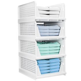 4 Packs Plastic Storage Box Closet Organizer Foldable Storage Bin Stackable Drawer with Slide Rail Push-Pull Storage Basket for Living Room Bedroom Wa