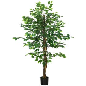 HOMCOM 5ft Artificial Ficus with Pot, Indoor Outdoor Fake Plant for Home Office Living Room D√©cor