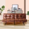 Futon Sofa Bed with Adjustable Backrests Sleeper Couch with Adjustable Armrests Convertible Sofa Couch Bed for Small Space Apartment Living Room Brown