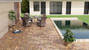 30 PCS Interlocking Deck Tiles Striped Pattern, 12" x 12" Square Yellow Acacia Hardwood Outdoor Flooring for Patio, Bancony, Pool Side,...