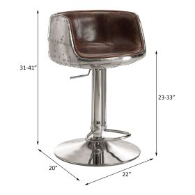 ACME Brancaster Adjustable Stool (1Pc) in Vintage Brown Top Grain Leather & Aluminum 96555