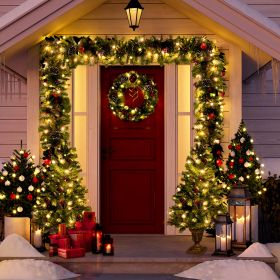 Pre-lit Artificial Christmas 4-Piece Set,Garland, Wreath and Set of 2 Entrance Trees Pre-lit Artificial Christmas 4-Piece Set,Garland