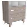 Portanova Two Drawer Dresser, Two Open Shelves, Superior Top, Four Legs -Light Gray / White