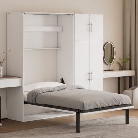 Twin Size Murphy Bed with Lockers and Wardrobes, White(Expected Arrival Time:9.27)