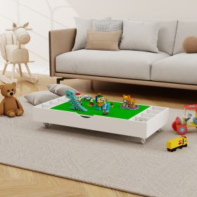 The 2 in 1 Rollaway Play Table and Toy Organizer Compatible with Lego Suitable for Storing Under Bed or Sofa-White (38" x 18.7" x 5.9")