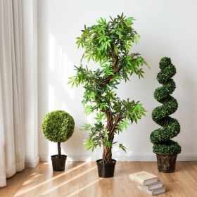 2 Pieces 4 Feet Artificial D√©cor Green Boxwood Spiral Tree Set