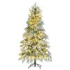 6FT Pre-Lit Spruce Snow Flocked Christmas Tree, Artificial Hinged Xmas Tree with 300 Multi-Color LED Lights, 8 Flashing Modes &790 Snow Branch Tips