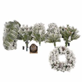 Pre-lit Xmas Tree Artificial Christmas 4-Piece Set,Garland, Wreath and Set of 2 Entrance Trees X-mas with LED Lights, Christmas Tree