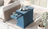 U-Can Classic Vintage Livingroom End Table Side Table with USB Ports and One Multifunctional Drawer with cup holders