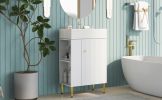 21.6" white Bathroom vanity, Combo Cabinet, Bathroom Storage Cabinet, Single Ceramic Sink, Left side storage