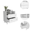 Portanova Two Drawer Dresser, Two Open Shelves, Superior Top, Four Legs -White