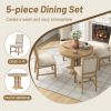 TREXM 5-Piece Dining Set Extendable Round Table and 4 Upholstered Chairs Farmhouse Dining Set for Kitchen, Dining Room(Natural Wood Wash)