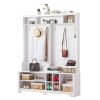 Hall Tree Entryway Bench with Coat Rack, with Shoe Cubbies for bedroom, White, 59.8'' w x 15.8'' d x 76.8''h.