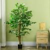 HOMCOM 5ft Artificial Ficus with Pot, Indoor Outdoor Fake Plant for Home Office Living Room D√©cor