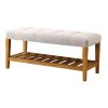 Light Grey and Oak Tufted Padded Seat Bench