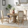 TREXM 5-Piece Dining Set Extendable Round Table and 4 Upholstered Chairs Farmhouse Dining Set for Kitchen, Dining Room(Natural Wood Wash)