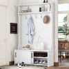 Hall Tree with Storage Bench, Entryway Bench with Drawer and 5 Hooks, Coat Rack with Display Shelf for Hallway Entryways, White