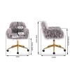 Modern Faux fur home office chair, fluffy chair for girls, makeup vanity Chair with Gold Plating Base