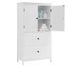 Bathroom Storage Cabinet, Cabinet with Two Doors and Drawers, Adjustable Shelf, MDF Board, White