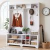 Hall Tree Entryway Bench with Coat Rack, with Shoe Cubbies for bedroom, White, 59.8'' w x 15.8'' d x 76.8''h.