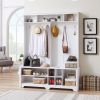 Hall Tree Entryway Bench with Coat Rack, with Shoe Cubbies for bedroom, White, 59.8'' w x 15.8'' d x 76.8''h.