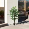 HOMCOM 5ft Artificial Ficus with Pot, Indoor Outdoor Fake Plant for Home Office Living Room D√©cor