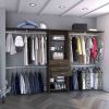 Plego 69"W - 118"W Drawers Closet System, Five Shelves, Four Hanging Rods, Three Drawers -Dark Walnut