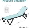 Outdoor Lounge Chair, 2 Pieces Aluminum Plastic Patio Chaise Lounge with 5 Position Adjustable Backrest and Wheels