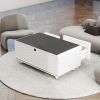 Modern Smart Coffee Table with Built-in Fridge, Bluetooth Speaker, Wireless Charging, Touch Control Panel, USB Ports, Outlet Protection