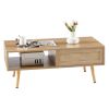 41.34" Rattan Coffee table, sliding door for storage, solid wood legs, Modern table for living room , natural