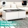 Modern Smart Coffee Table with Built-in Fridge, Bluetooth Speaker, Wireless Charging, Touch Control Panel, USB Ports, Outlet Protection