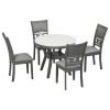 5-piece Dining Round Table Set with One Faux Marble Top Dining Table and Four PU-leather Chairs,Grey