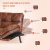 Futon Sofa Bed with Adjustable Backrests Sleeper Couch with Adjustable Armrests Convertible Sofa Couch Bed for Small Space Apartment Living Room Brown