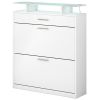 [VIDEO provided] Slim Entryway Organizer with 2 Flip Drawers, Tempered Glass Top Shoe Storage Cabinet with Drawer