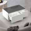 Modern Smart Coffee Table with Built-in Fridge, Bluetooth Speaker, Wireless Charging, Touch Control Panel, USB Ports, Outlet Protection