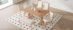 TOPMAX Farmhouse Classical 6-Piece Dining Table Set with Trestle Legs,Kitchen Table Set for 6 with 4 Upholstered Dining Chairs and Bench, Natural