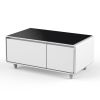 Modern Smart Coffee Table with Built-in Fridge, Bluetooth Speaker, Wireless Charging, Touch Control Panel, USB Ports, Outlet Protection