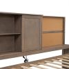 Twin Size Lounge Daybed with Storage Shelves, Cork Board, USB Ports and 3 Drawers, Antique Wood Color