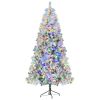 6FT Snow Flocked Christmas Tree, Pre-Lit Set with Tree & Garland & Wreath, Artificial Hinged Xmas Tree with Colorful LED Lights, 8 Lighting Modes