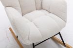 Mid Century Modern Teddy Fabric Tufted Upholstered Rocking Chair Padded Seat For Living Room Bedroom,Ivory White