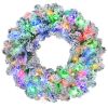 6FT Snow Flocked Christmas Tree, Pre-Lit Set with Tree & Garland & Wreath, Artificial Hinged Xmas Tree with Colorful LED Lights, 8 Lighting Modes