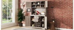 Coffee Bar Cabinet Kitchen Cabinet with Storage, Farmhouse Wine Cabinet with Drawers shelves and cabinets