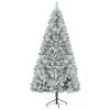 6FT Snow Flocked Christmas Tree, Pre-Lit Set with Tree & Garland & Wreath, Artificial Hinged Xmas Tree with Colorful LED Lights, 8 Lighting Modes