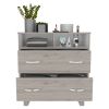 Portanova Two Drawer Dresser, Two Open Shelves, Superior Top, Four Legs -Light Gray / White