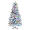 6FT Pre-Lit Spruce Snow Flocked Christmas Tree, Artificial Hinged Xmas Tree with 300 Multi-Color LED Lights, 8 Flashing Modes &790 Snow Branch Tips