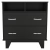 Portanova Two Drawer Dresser, Two Open Shelves, Superior Top, Four Legs -Black