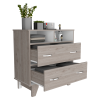 Portanova Two Drawer Dresser, Two Open Shelves, Superior Top, Four Legs -Light Gray / White